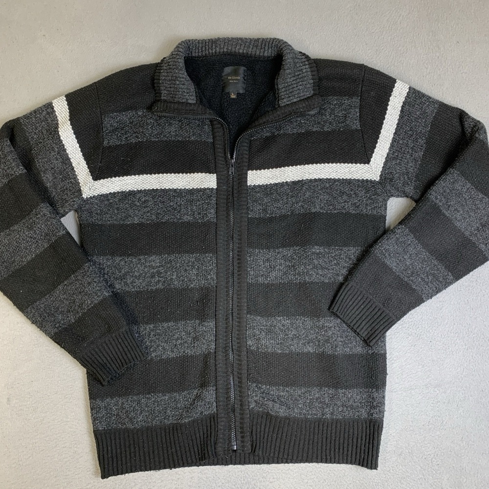 Six Lincoln New York Sweater Men's Size Large Charcoal, Black & White Stripes